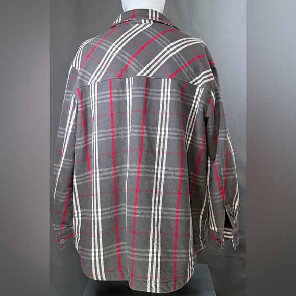 Empyre Kiva Plaid Shacket Jacket Men’s Large Charcoal Red Lined Button Front - Picture 4 of 10
